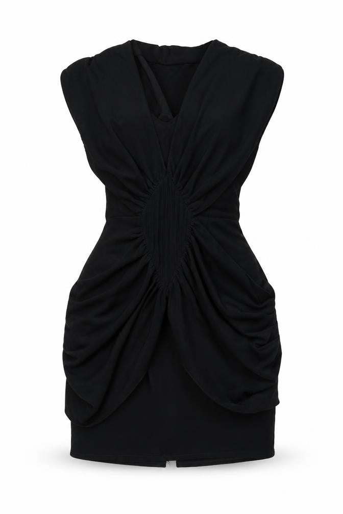 Front view of Du-Dee women’s black polyester fit & flare, size S, round neck