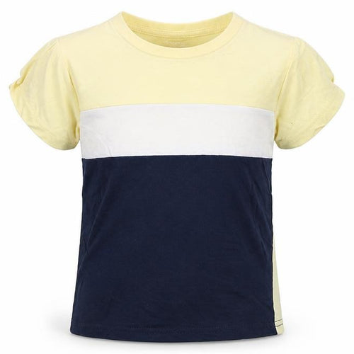 Primark Girls Yellow Striped Cotton Basic T-Shirt Size 4-5 Years Crew Neck
