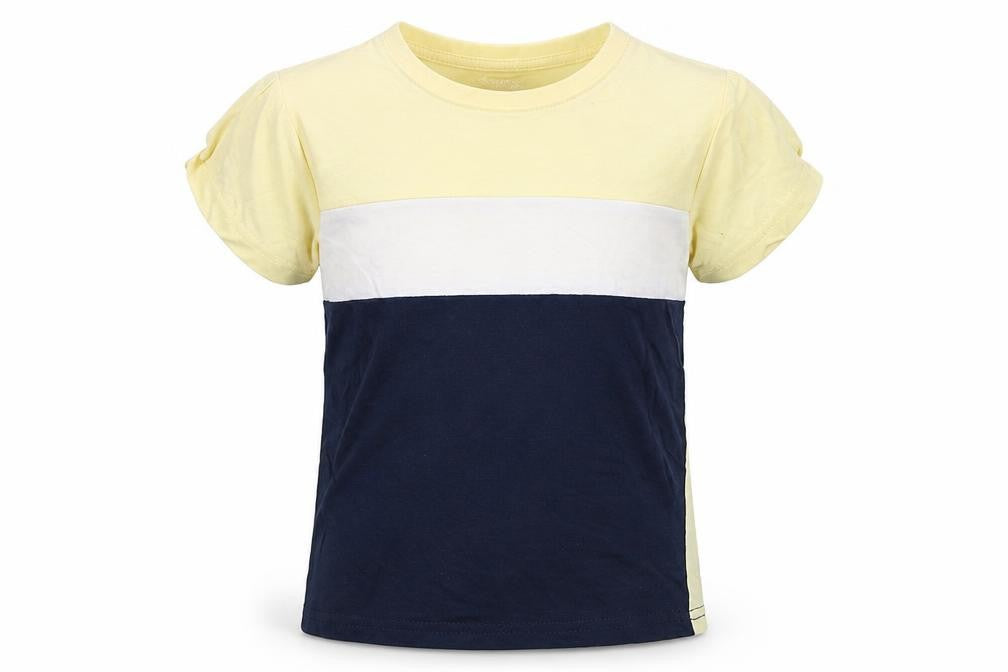 Primark Girls Yellow Striped Cotton Basic T-Shirt Size 4-5 Years Crew Neck