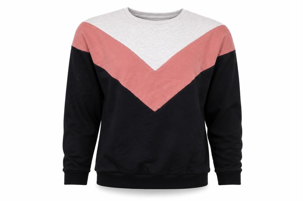 Front view of Papaya women’s black striped polyester pullover sweatshirt, size UK 10