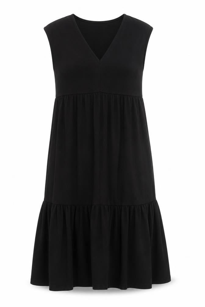 Front view of Primark women’s black viscose a-line, size UK 4, v-neck pullover
