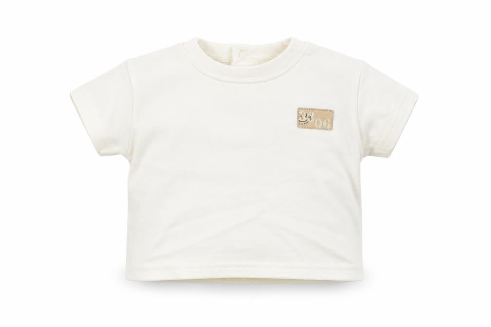 Front view of George boys’ ivory cotton basic t-shirt, size 0-3, months round neck pullover