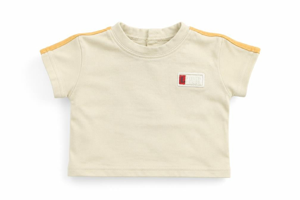 Front view of George boys’ beige cotton basic t-shirt, size 0-3, months round neck pullover
