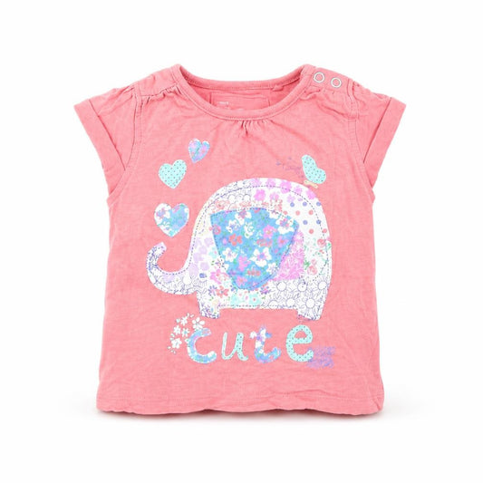Front view of Tu girls’ pink cotton basic tank, size 9-12, months round neck pullover - elephant