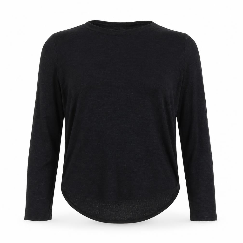 Front view of H&M women’s black round neck viscose jumper, size S