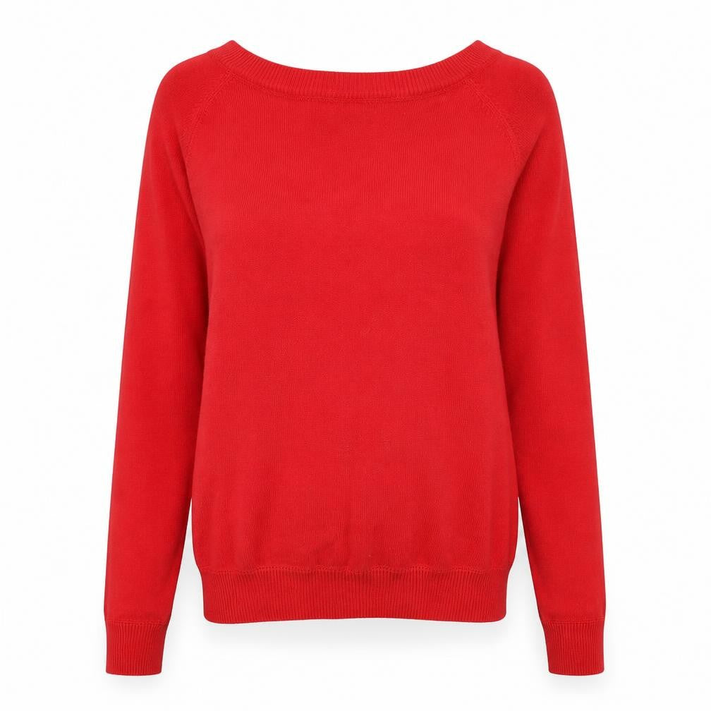 Front view of Mew women’s red round neck cotton jumper, size S