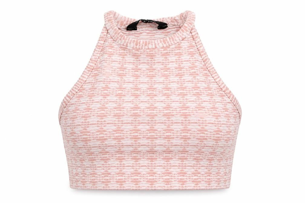 New Look Womens Pink Geometric Polyester Cropped Tank Size 8 Round Neck