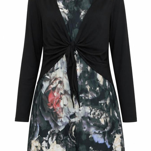 Sugar Crisp Womens Black Floral Polyester A-Line Size XL Scoop Neck