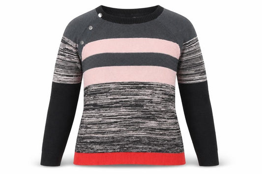 Front view of Next women’s multicoloured round neck striped viscose jumper, size UK 12