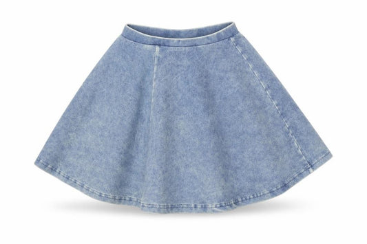 Front view of Topshop women’s blue cotton skater skirt, size UK 8
