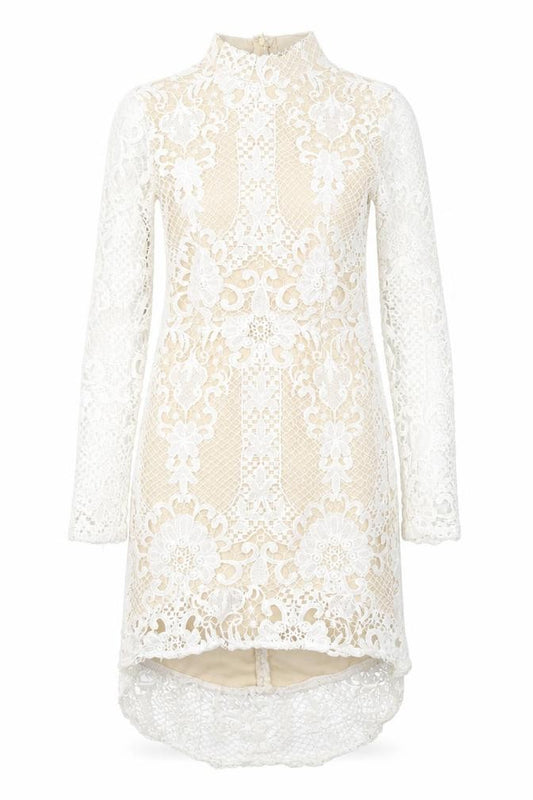 Front view of Missguided women’s white polyester bodycon, size UK 6, round neck zip