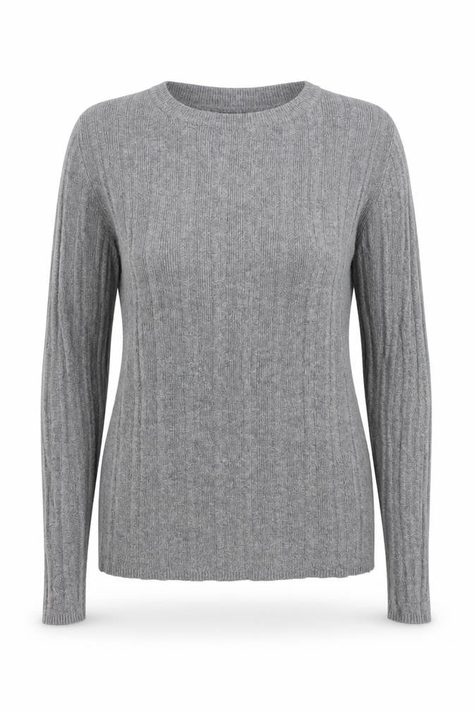 Front view of Primark women’s grey round neck polyester jumper, size M