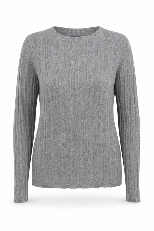 Front view of Primark women’s grey round neck polyester jumper, size M