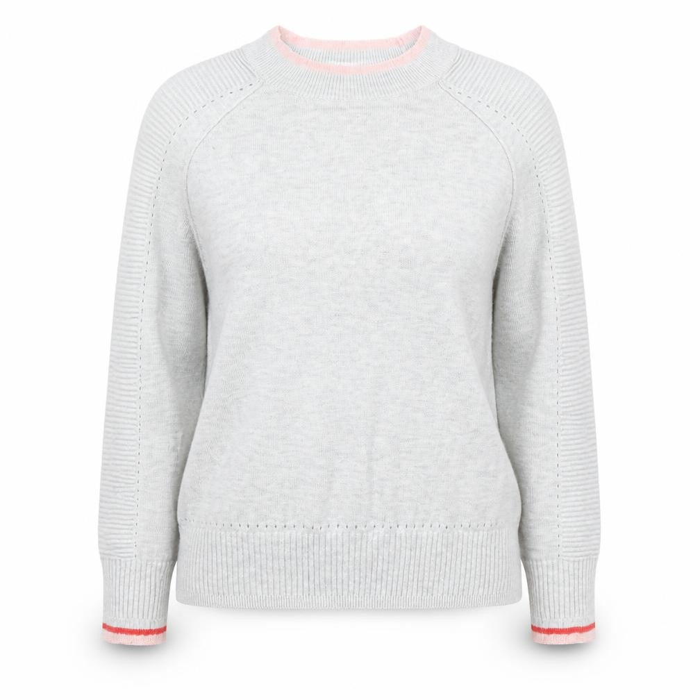 Front view of Next women’s grey round neck viscose jumper, size UK 12