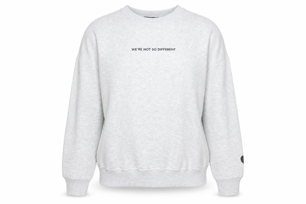Front view of Primark women’s grey cotton pullover sweatshirt, size M, - we're not that different
