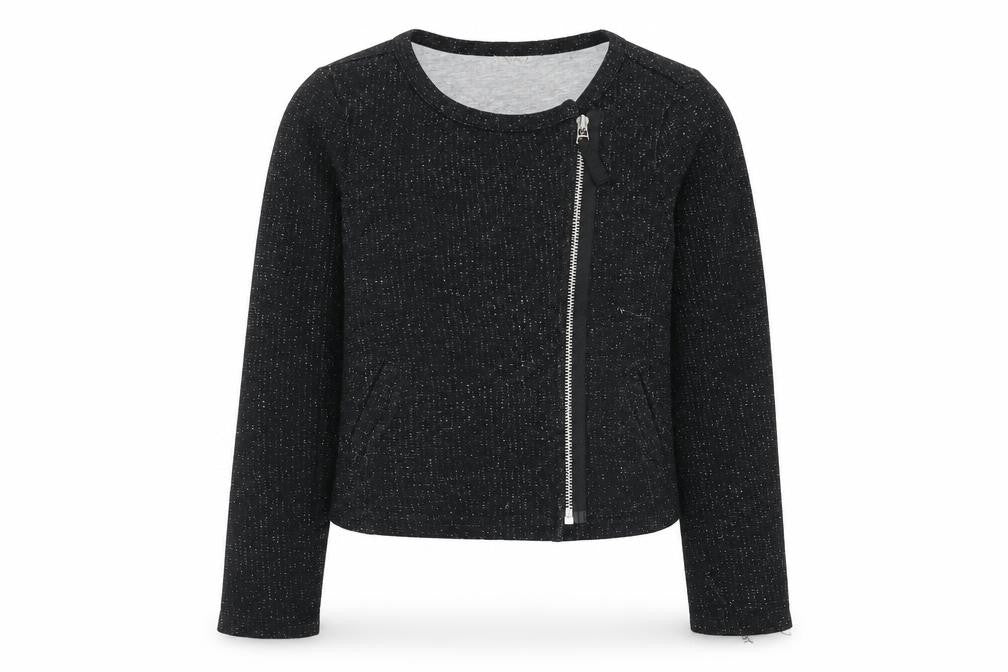 Front view of Next girls’ black cotton full zip sweatshirt, size 8, years zip