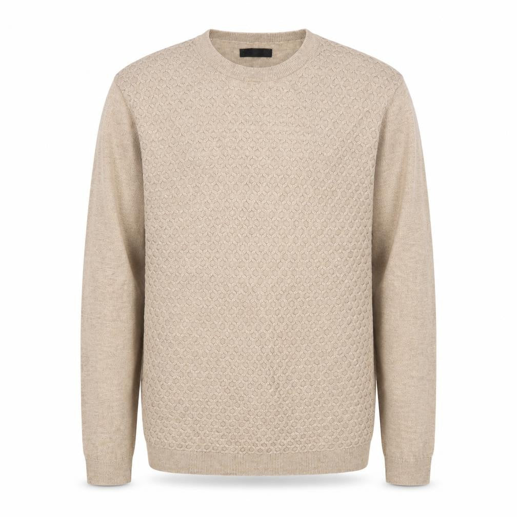 Front view of ASOS men’s brown round neck nylon jumper, size M