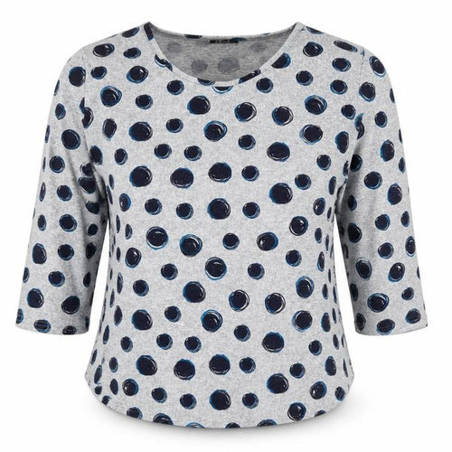 Ellie B Womens Grey Polka Dot Polyester Jersey Blouse Size L Round Neck