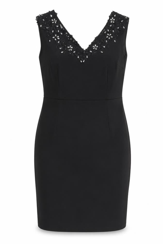 Dorothy Perkins Womens Black Polyester Pencil Dress Size M V-Neck Zip
