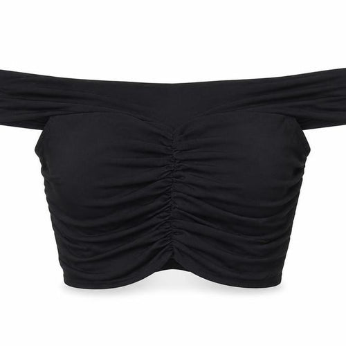 Missguided Womens Black Polyester Cropped T-Shirt Size 6 Off the Shoulder