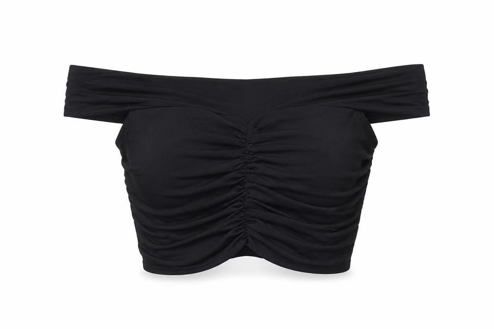 Missguided Womens Black Polyester Cropped T-Shirt Size 6 Off the Shoulder