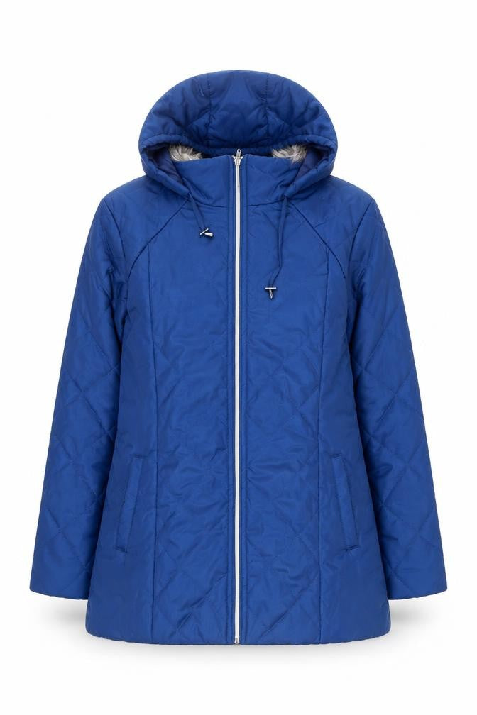 Anne De Lancay Womens Blue Quilted Coat Size M Zip