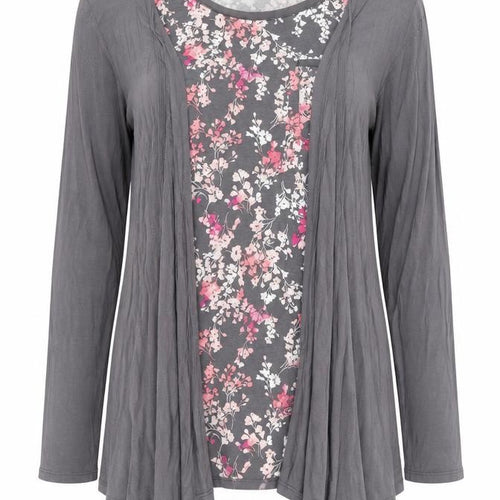 Midnight Womens Grey Floral Modal Jersey T-Shirt Size M Round Neck