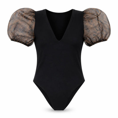 Preworn Womens Black Animal Print Polyester Bodysuit One-Piece Size M