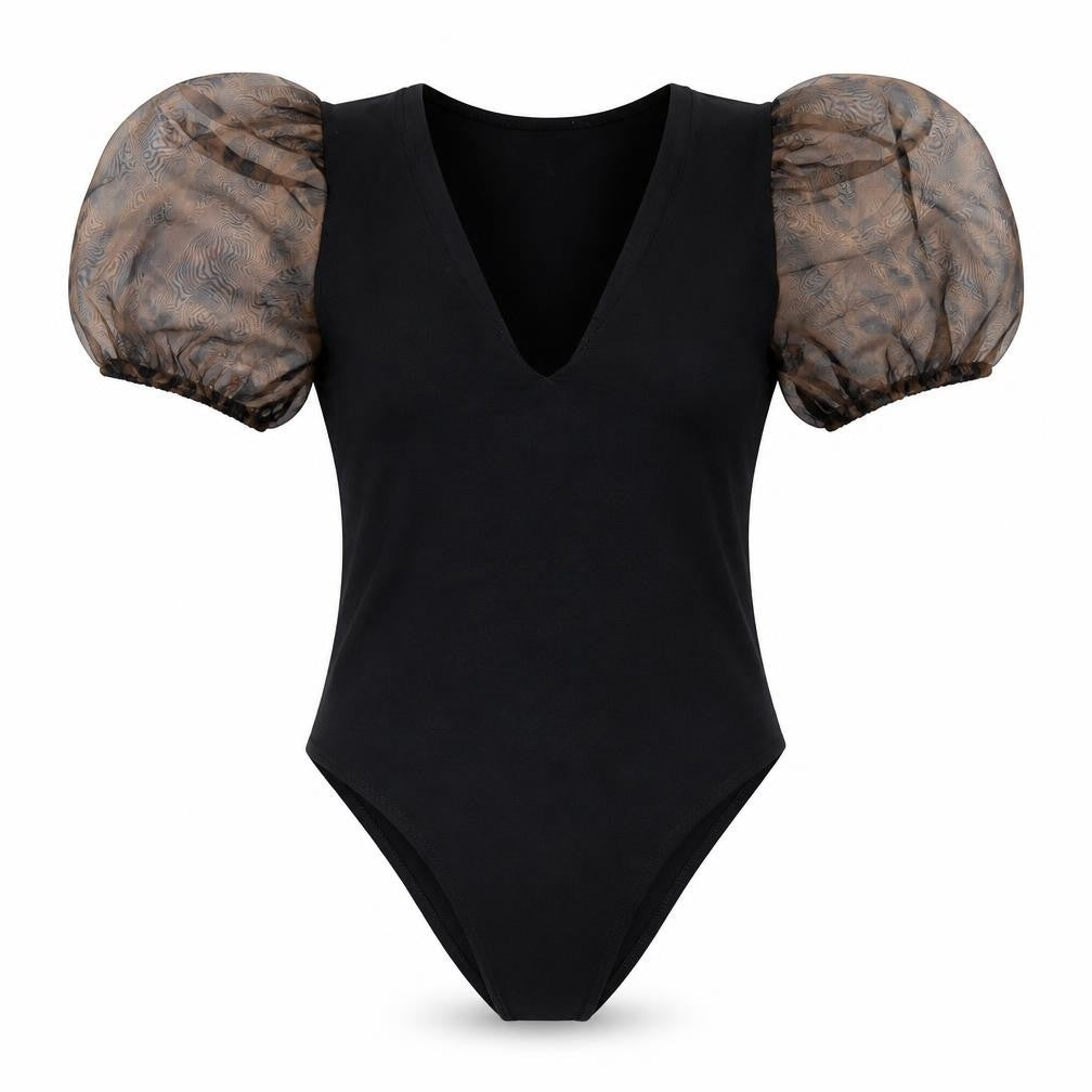 Preworn Womens Black Animal Print Polyester Bodysuit One-Piece Size M