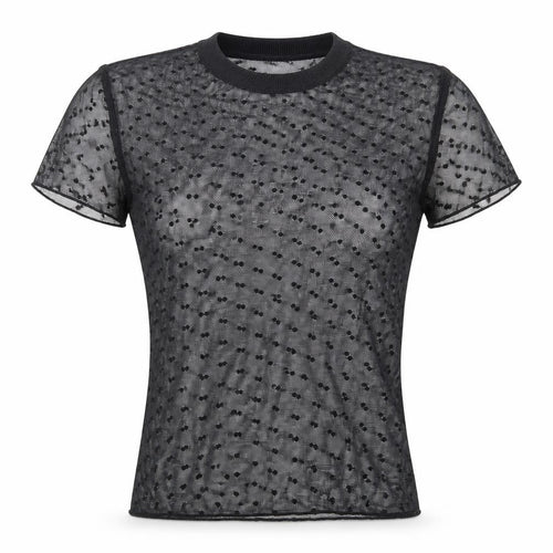 Light Before Dark Womens Black Polka Dot Polyester Cropped T-Shirt Size XS Crew Neck