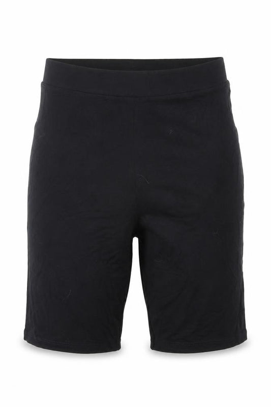 Front view of Collusion women’s black viscose bermuda shorts, size UK 8, 8-inch leg regular pull on