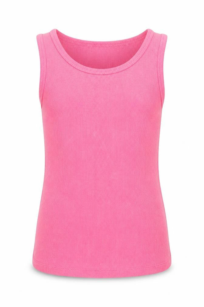 Front view of Next girls’ pink cotton basic tank, size 6, years crew neck pullover