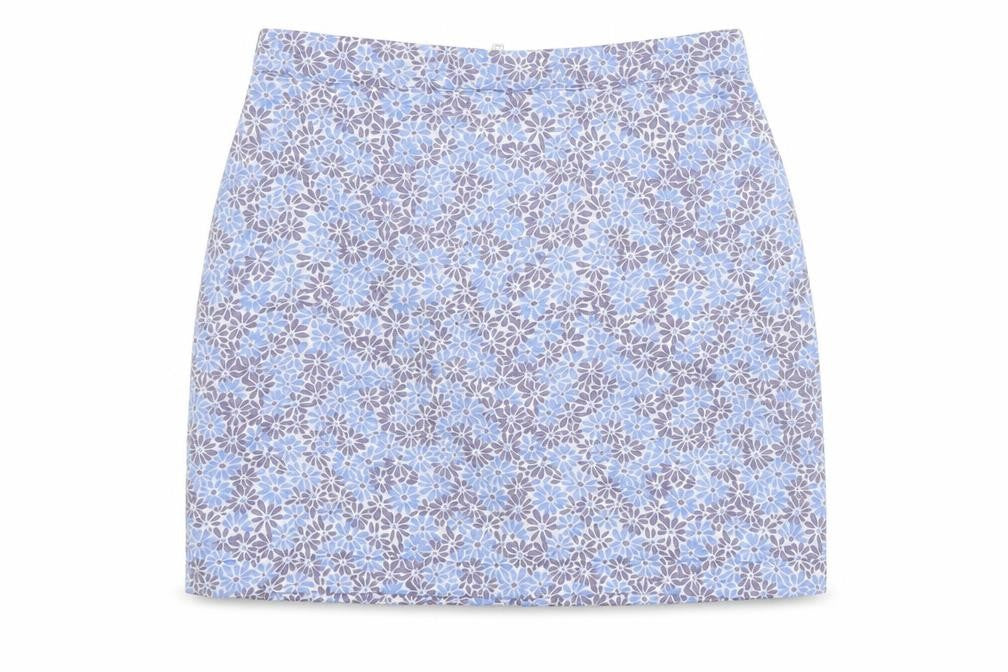 Exhibit Womens Blue Floral Polyester A-Line Skirt Size 8 Zip