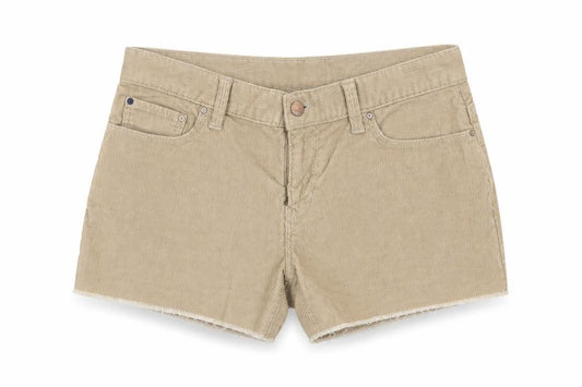 Front view of Gap women’s beige cotton boyfriend shorts, size UK 29, in, 3-inch leg regular button