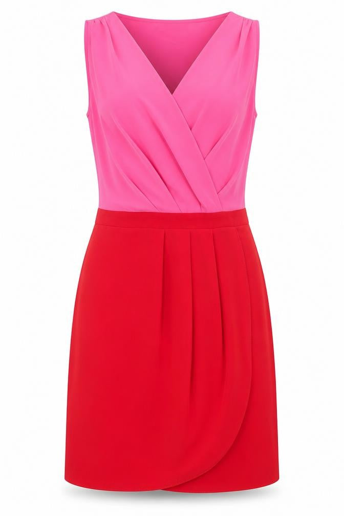 Front view of Suiteblanco women’s pink striped polyester a-line, size S, v-neck zip