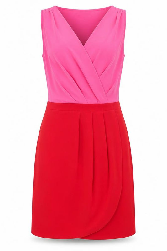 Front view of Suiteblanco women’s pink striped polyester a-line, size S, v-neck zip