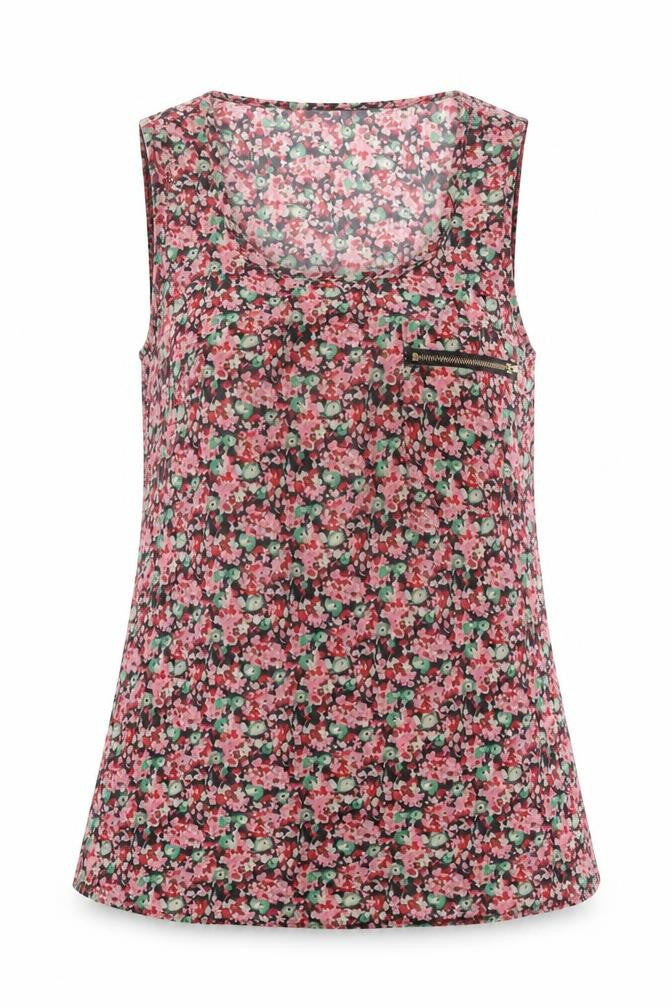 Exhibit Womens Red Floral Polyester Basic Tank Size 8 Crew Neck