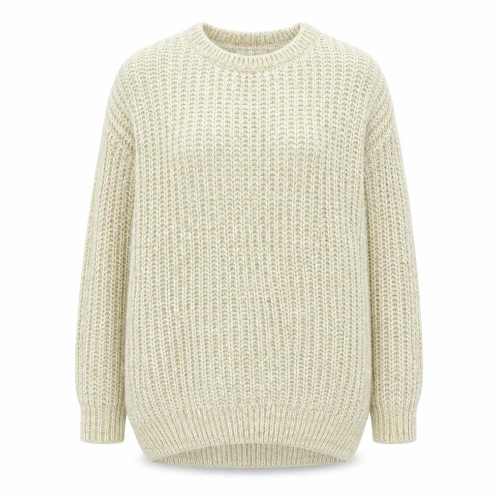 Front view of Peacocks women’s gold round neck acrylic jumper, size S