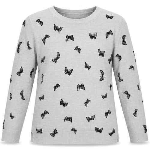 Marks and Spencer Womens Grey Crew Neck Geometric Acrylic Pullover Jumper Size 12 - Butterfly Print