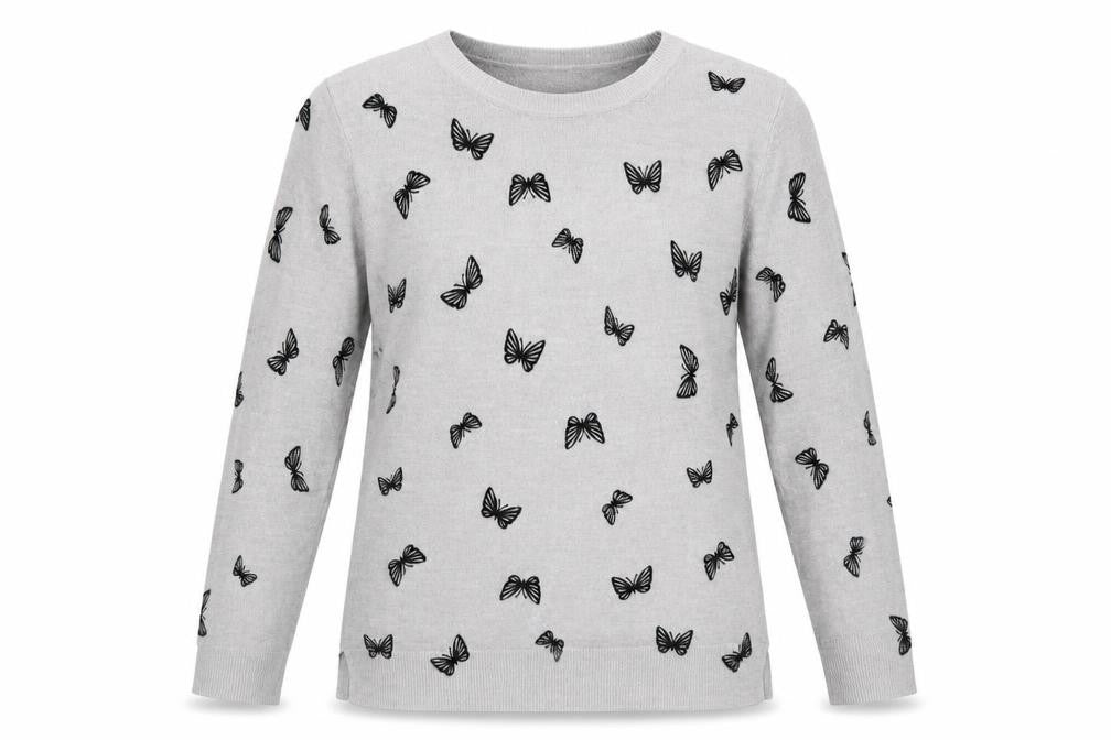 Marks and Spencer Womens Grey Crew Neck Geometric Acrylic Pullover Jumper Size 12 - Butterfly Print