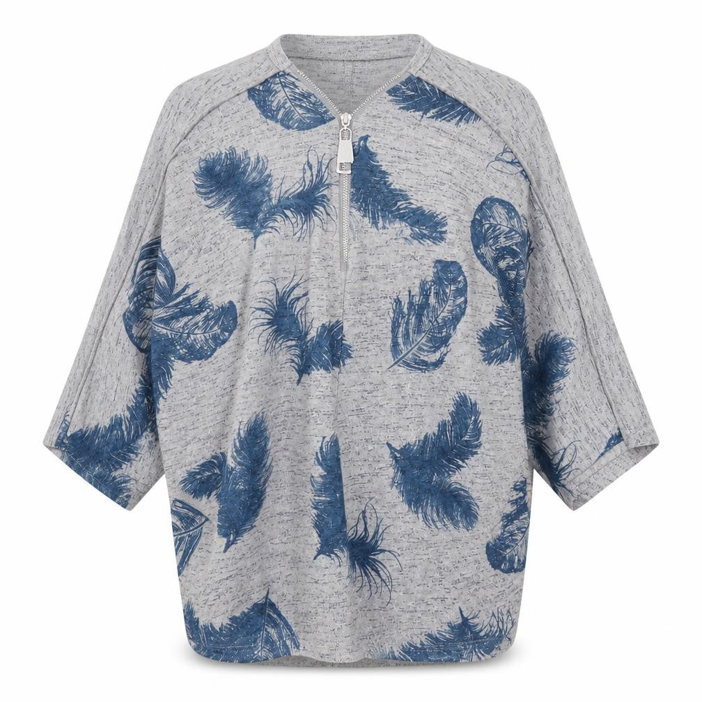 Front view of Apricot women’s grey round neck geometric polyester jumper, size S