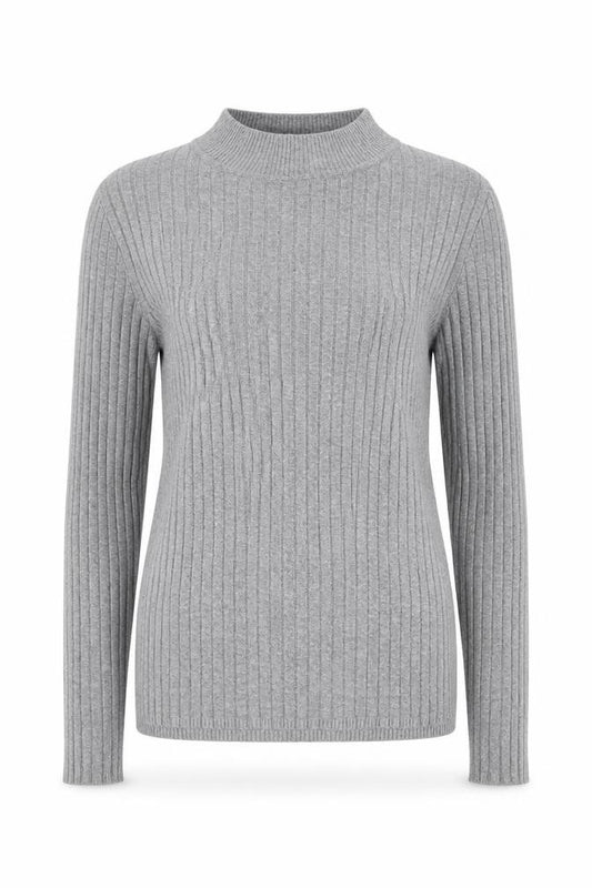 Front view of Primark women’s grey mock neck viscose jumper, size UK 12