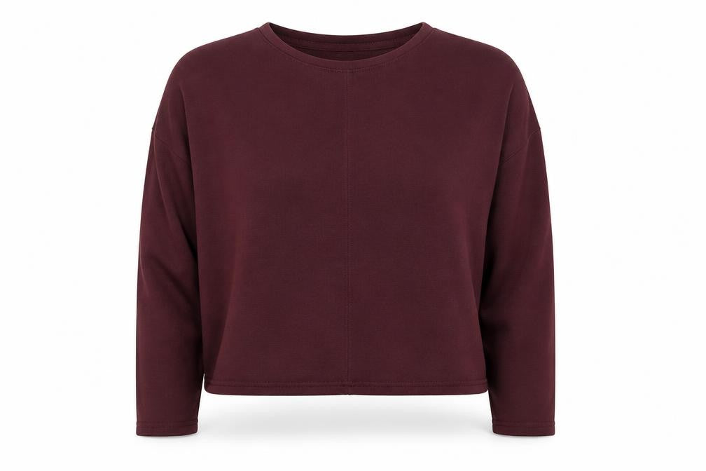 Front view of New Look women’s purple round neck polyester jumper, size UK 14
