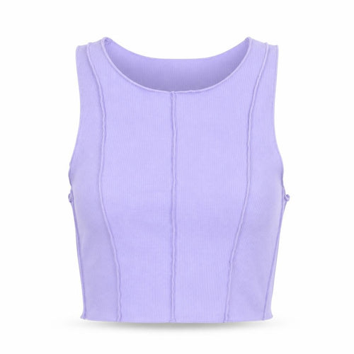 Pull&Bear Womens Purple Polyester Cropped Tank Size L Round Neck