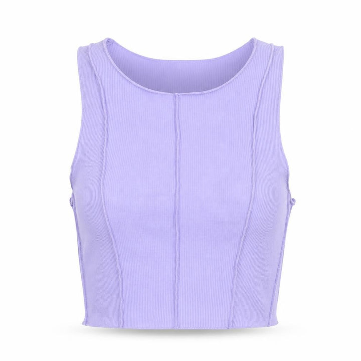 Pull&Bear Womens Purple Polyester Cropped Tank Size L Round Neck