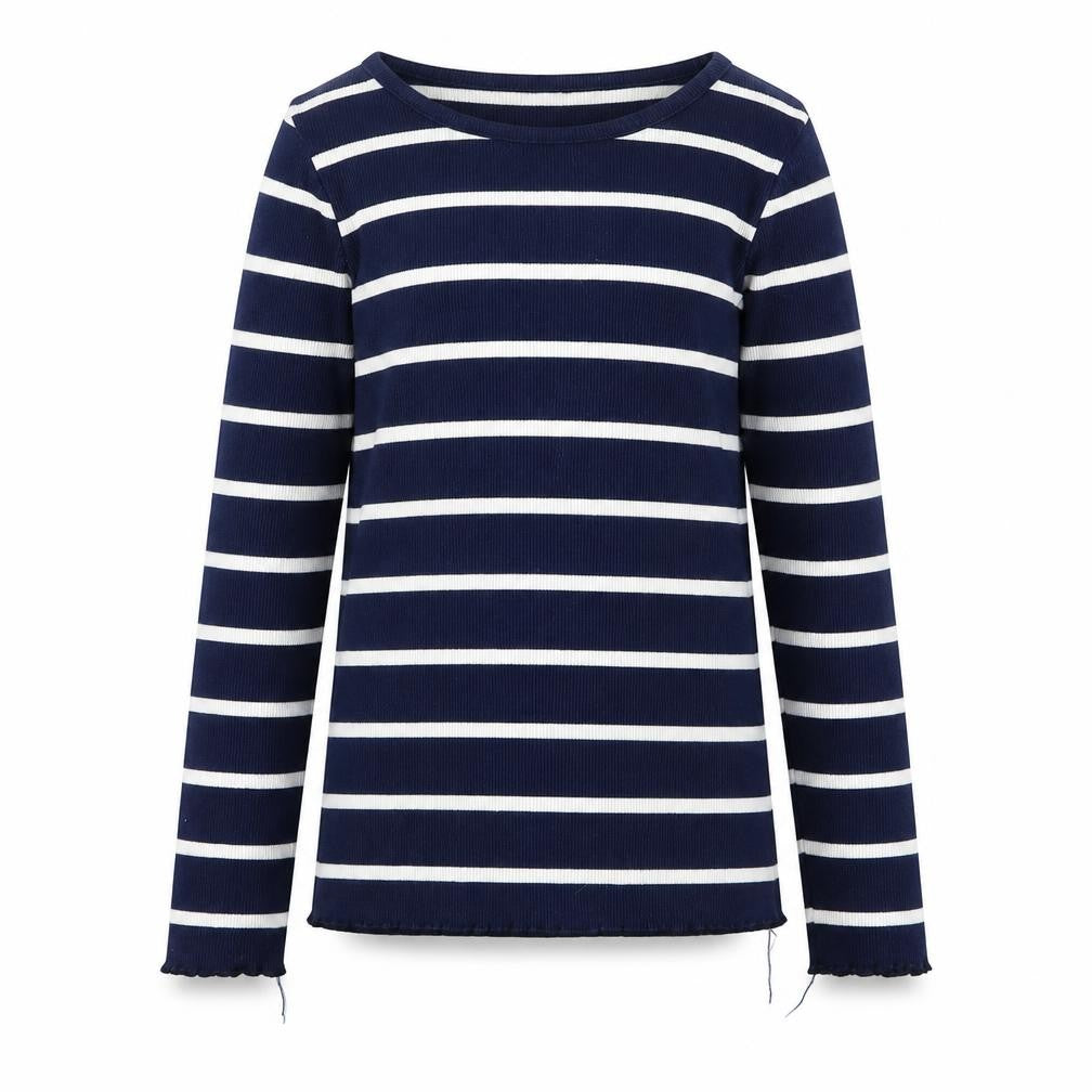 TU Girls Blue Striped Cotton Basic T-Shirt Size 10 Years Round Neck