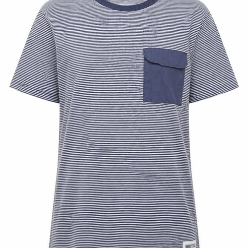Nanny State Womens Blue Striped Cotton Basic T-Shirt Size S Round Neck