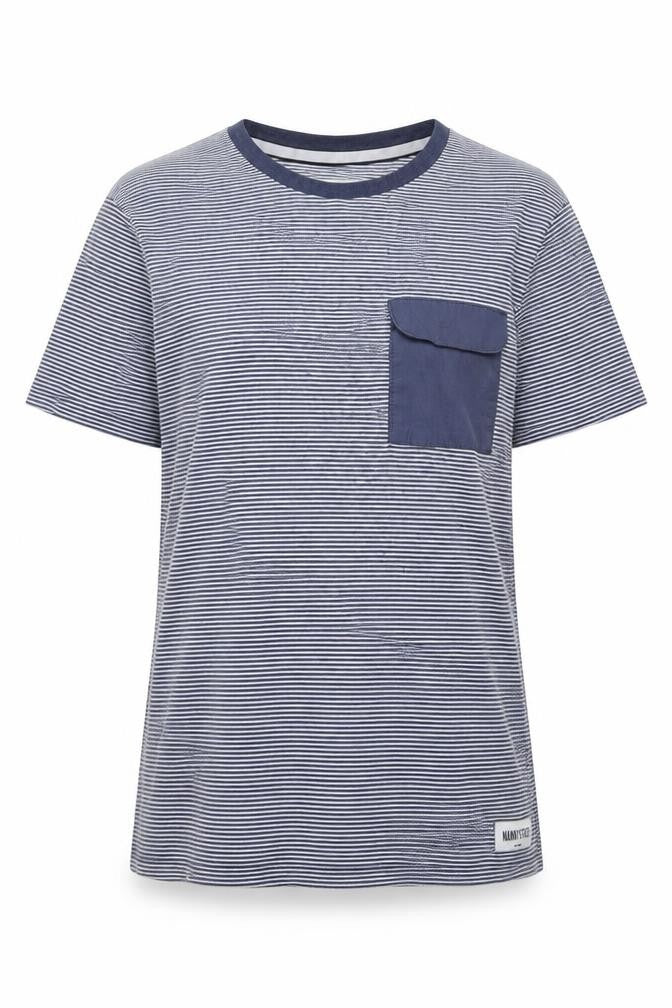 Nanny State Womens Blue Striped Cotton Basic T-Shirt Size S Round Neck