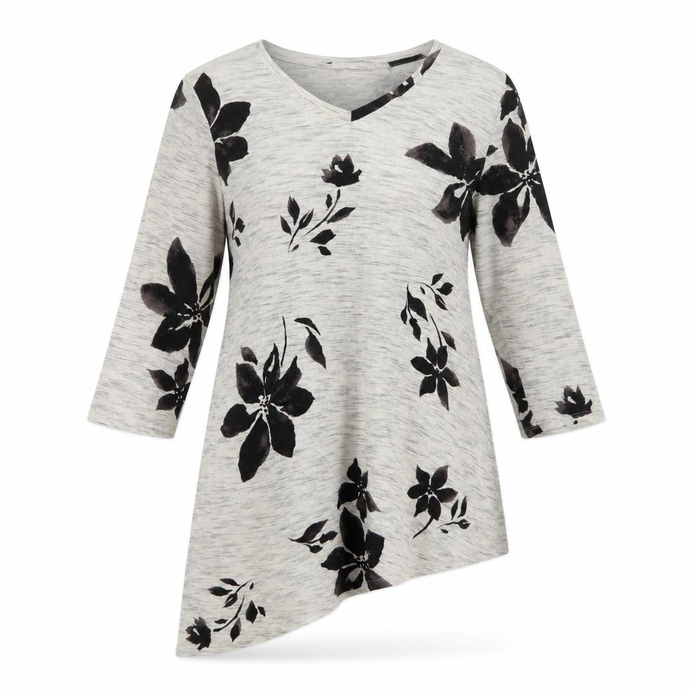 Soma Womens Grey Floral Elastane Tunic T-Shirt Size S Round Neck