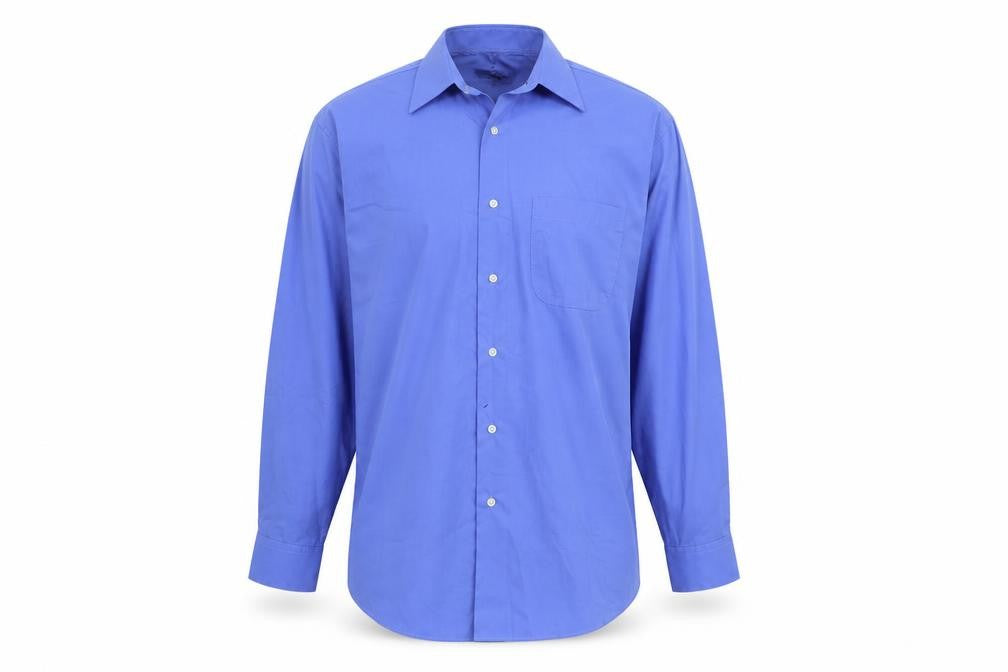 Front view of Alexander Julian men’s blue cotton button-up, size 14, collared